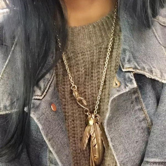 Silver Feather Eagle Hook Chain Set Up Necklace