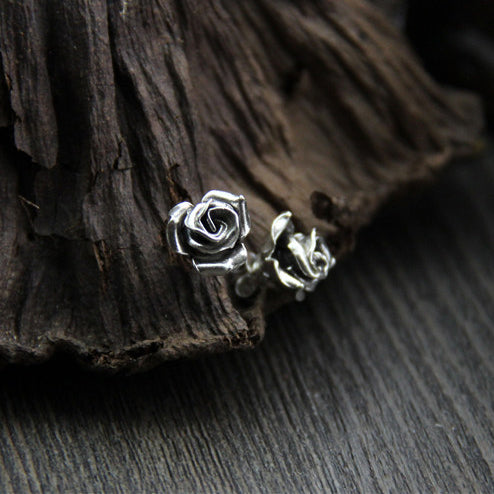 Sterling Silver Rose Stud Earrings