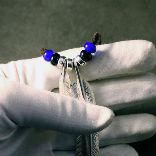 Silver Feather Natural Turquoise Pendant Charm Deer Leather Necklace