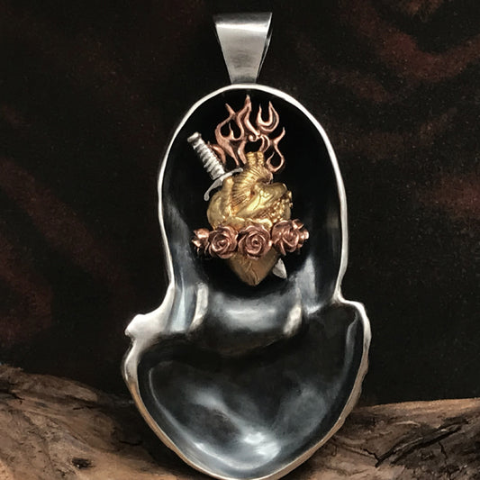 Blessed Virgin Mary and The Immaculate Heart of Mary Solid 925 Sterling Silver Pendant