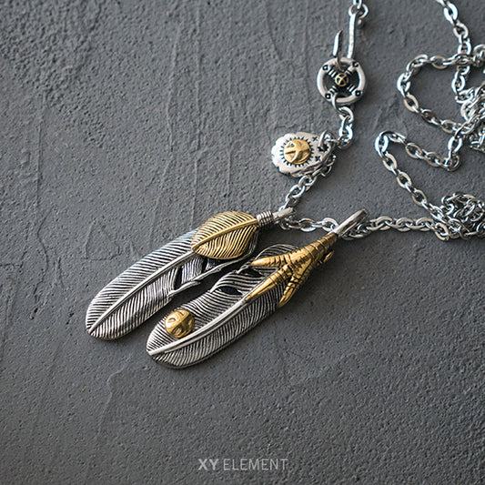 Goro's Takahashi Style Eagle Claw Feather Stainless Steel Pendants Necklace