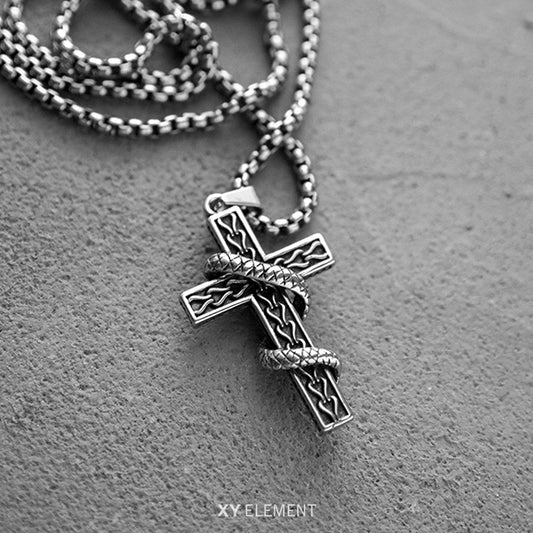Snake Around Cross Stainless Steel Pendant