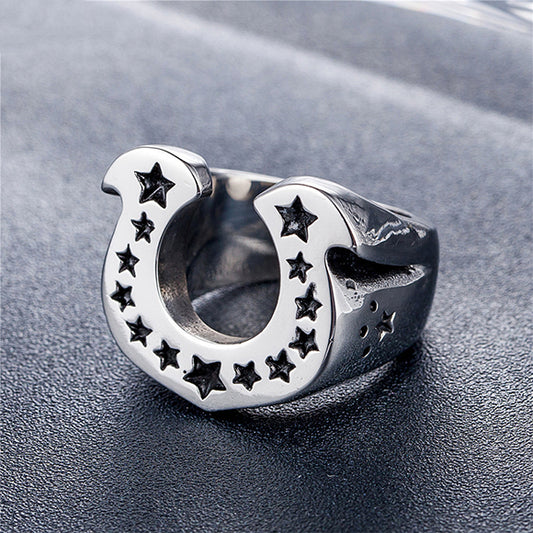 Stars Horseshoe Stainless Steel Ring
