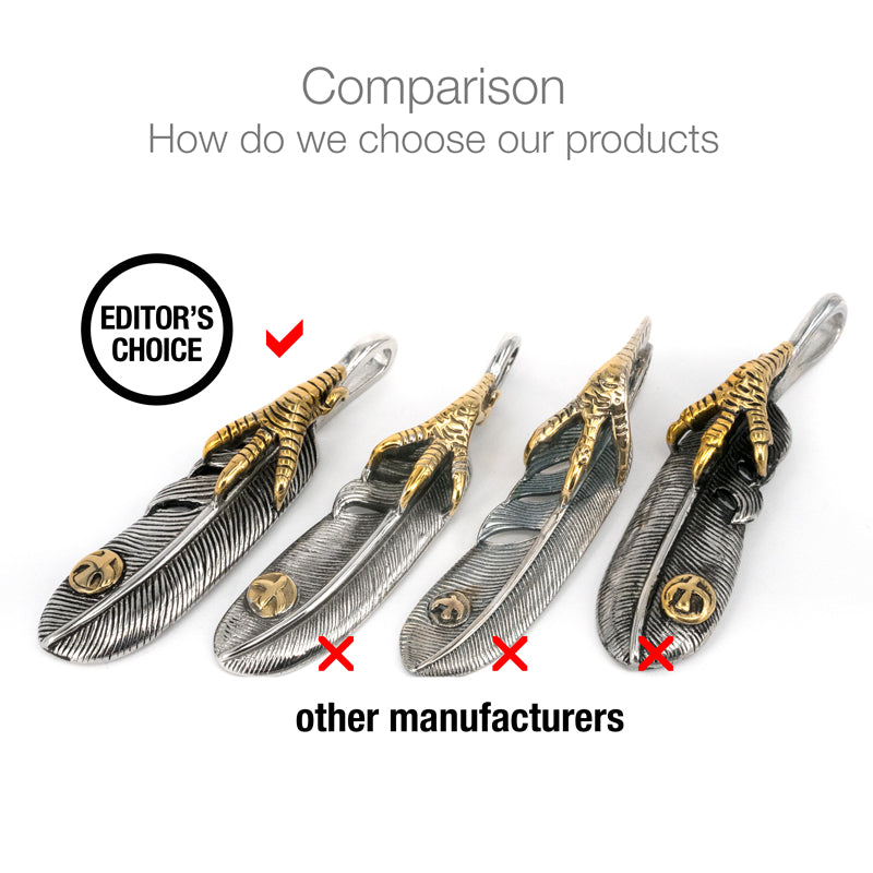 Goro Takahashi Style Feather Stainless Steel Pendant Necklace