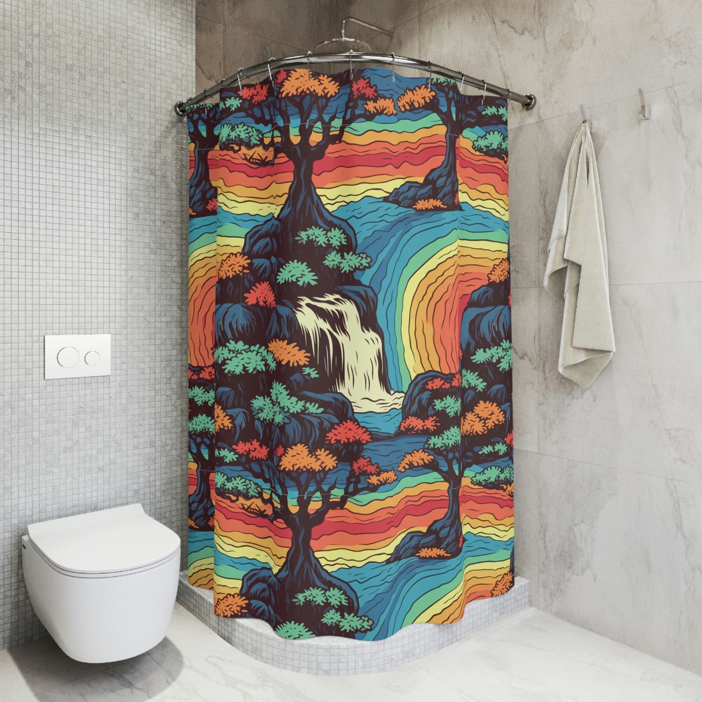 Boho Rainbow Waterfall Shower Curtain