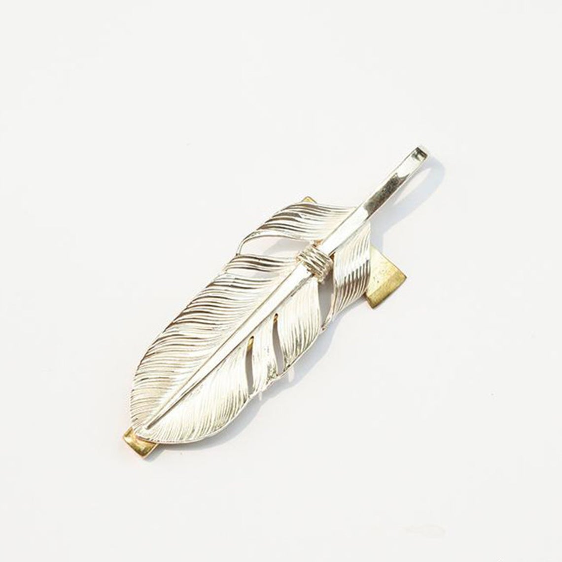 Peace Pipe Tomahawk Silver Feather Pendant