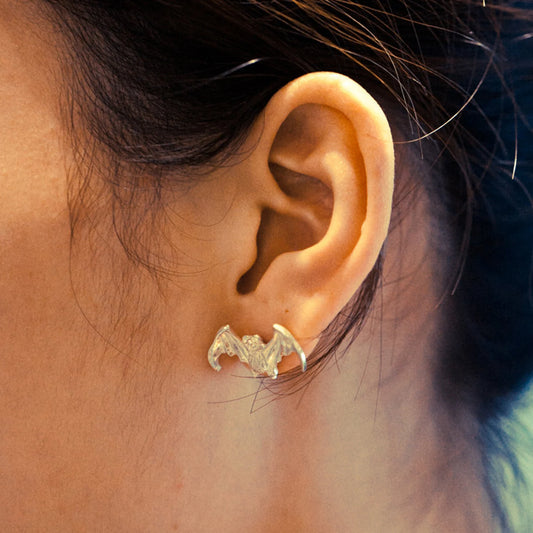Silver Bat Stud Earrings