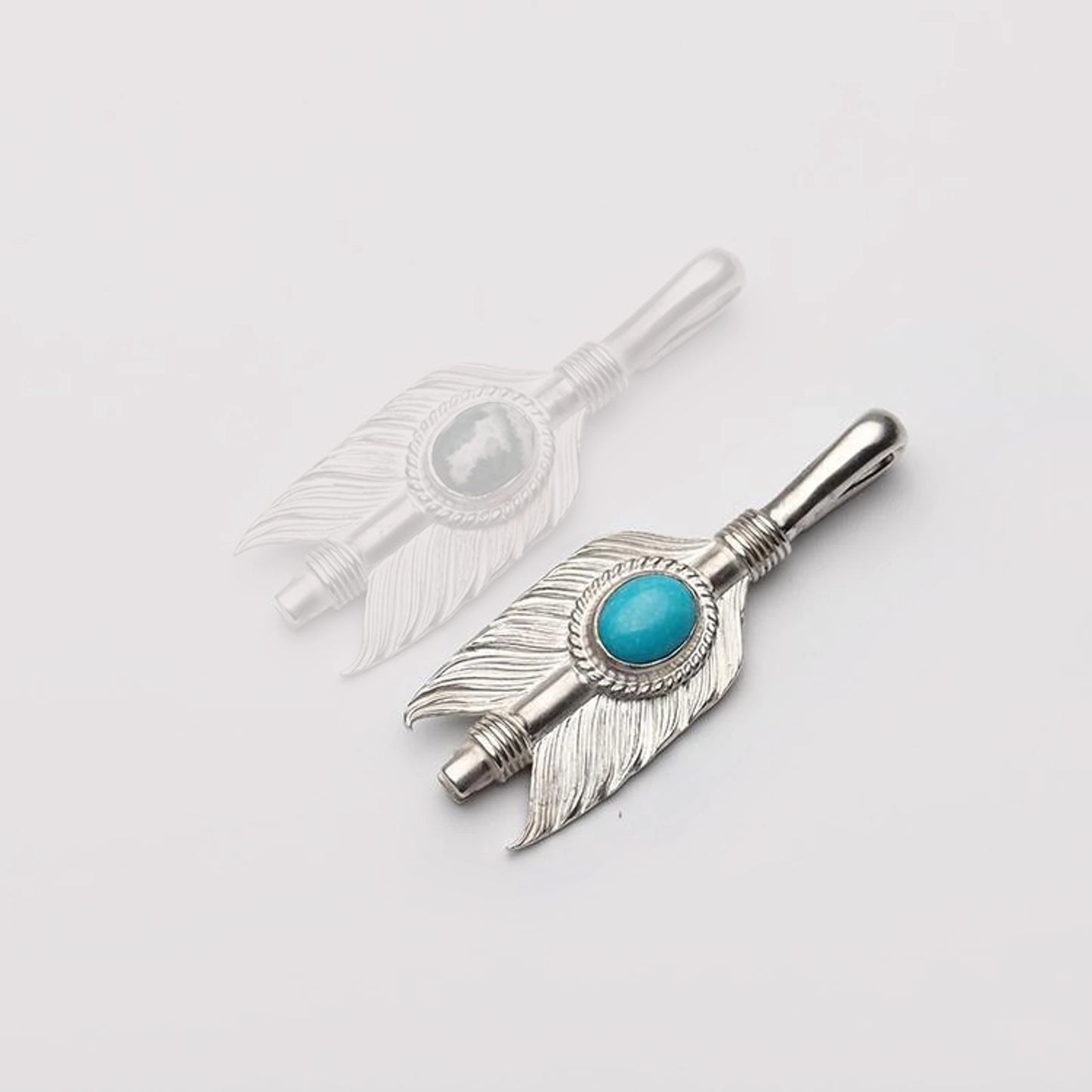 Silver Arrow Feather Gemstone Pendant