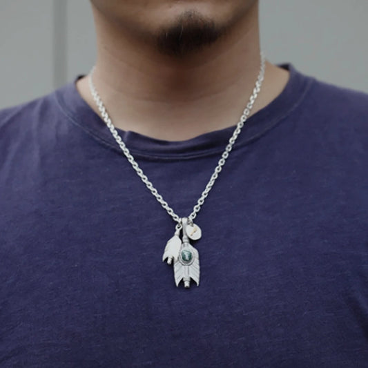 Silver Arrow Feather Gemstone Pendant