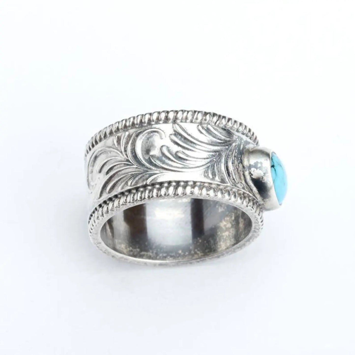 Tribal Floral Totem Engraved Turquoise Ring