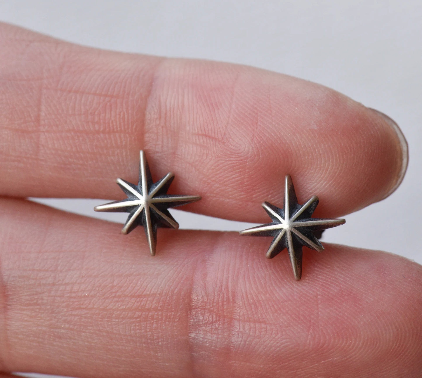 Sterling silver Polaris earrings star stud earrings mens womens Gothic jewellery gift by Dark Edge Jewellery