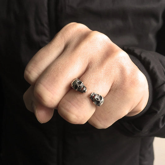 Silver Double Skull Open Ring