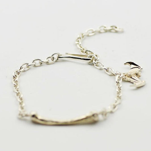 Silver Bone with Bat Charm Link Chain Bracelet