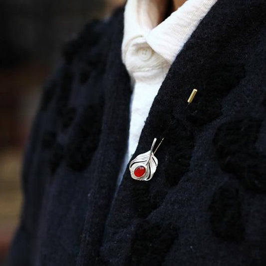 Feather Brooch Collar Pin Suit Pin Gemstone Lapel Pin for Men and Women
