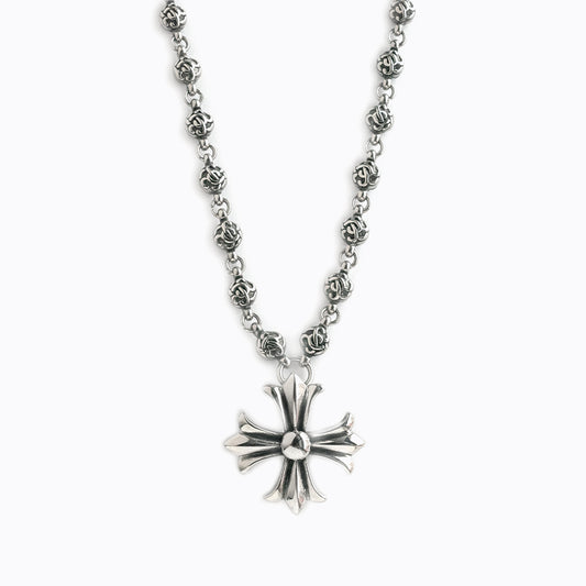 十字花 花藤串珠 克羅心風格 項鍊 N1066