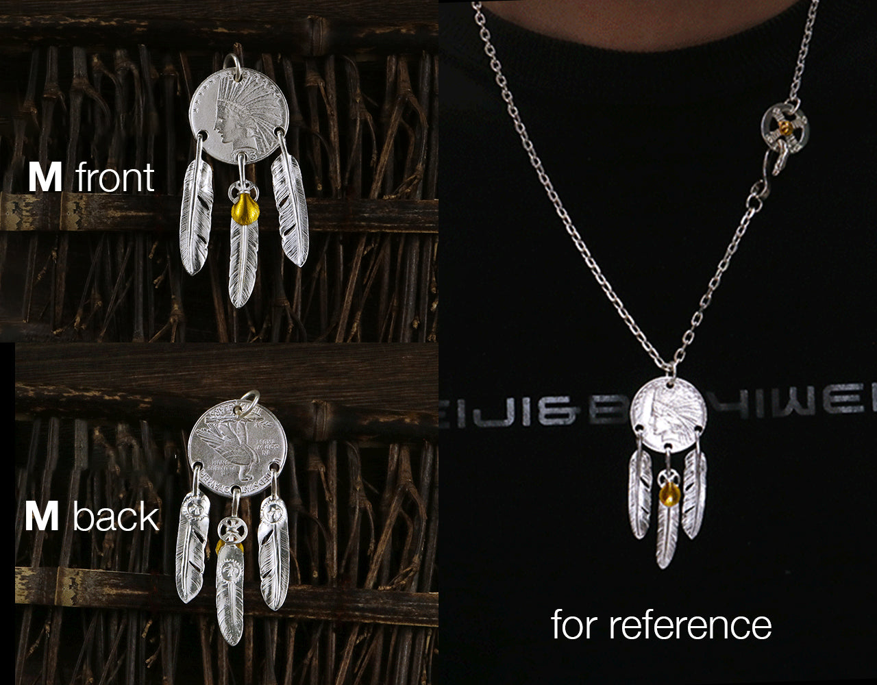 3 Feather Coin Pendant, Japanese Design