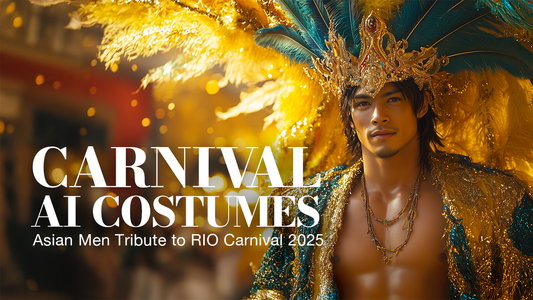 Asian Men Carnival Costumes: AI Tribute to RIO Carnival