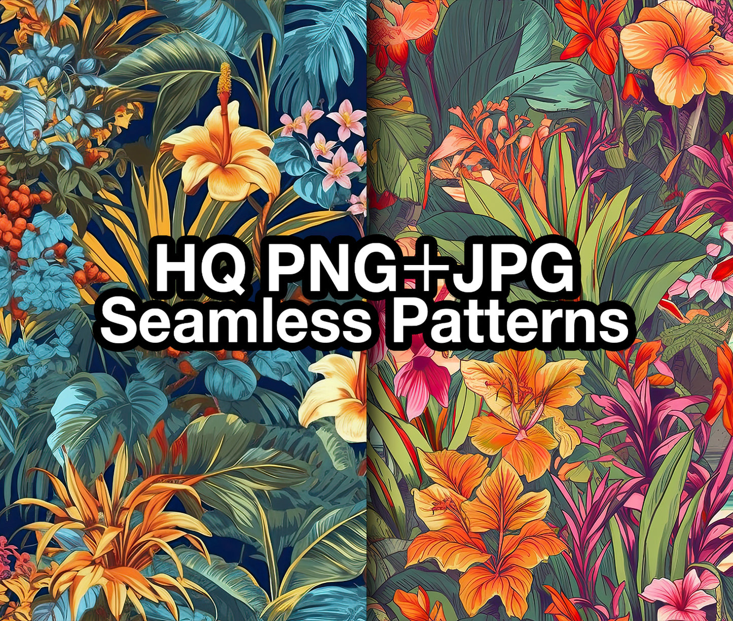 25 Tropical Flowers Plants Seamless Patterns