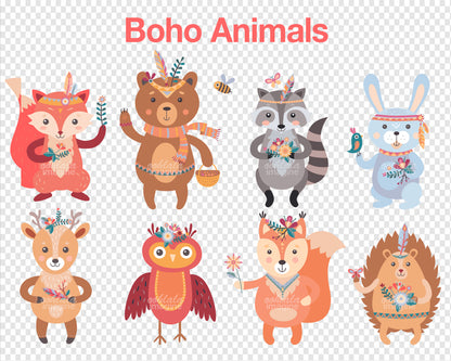 Boho Elements (4) Boho Cartoon Animals
