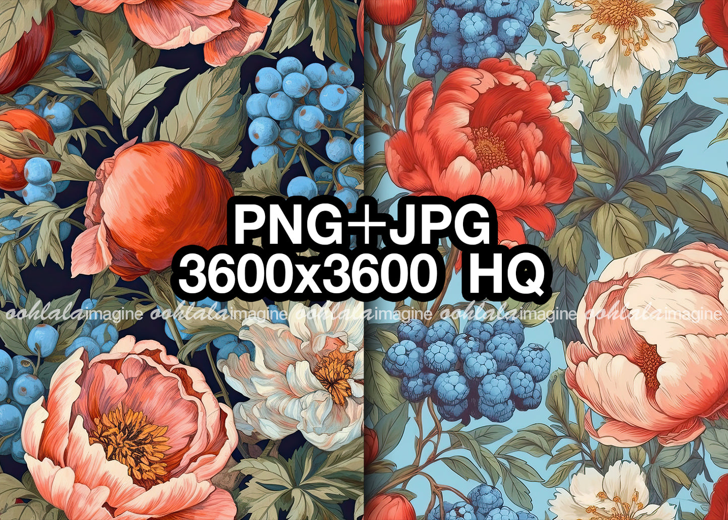 25 Vintage Peonies Flower Seamless Patterns