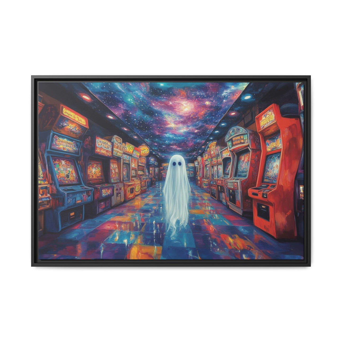 Cute Ghost in Arcade Game Store – Halloween Canvas Wall Art