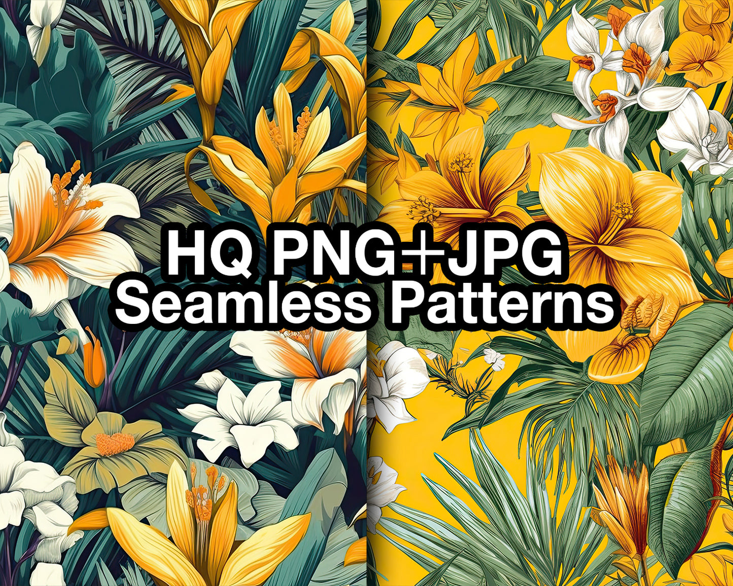 25 Tropical Flowers Plants Seamless Patterns