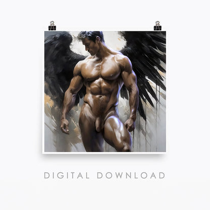 Fallen Angel Muscle Man Wings Nude Figure | Digital Download