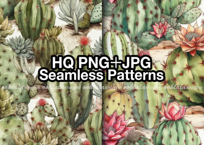 25 Seamless Desert Cactuses Patterns