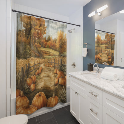 Pumpkin Patch Watercolor Shower Curtain Autumn Bathroom Decor