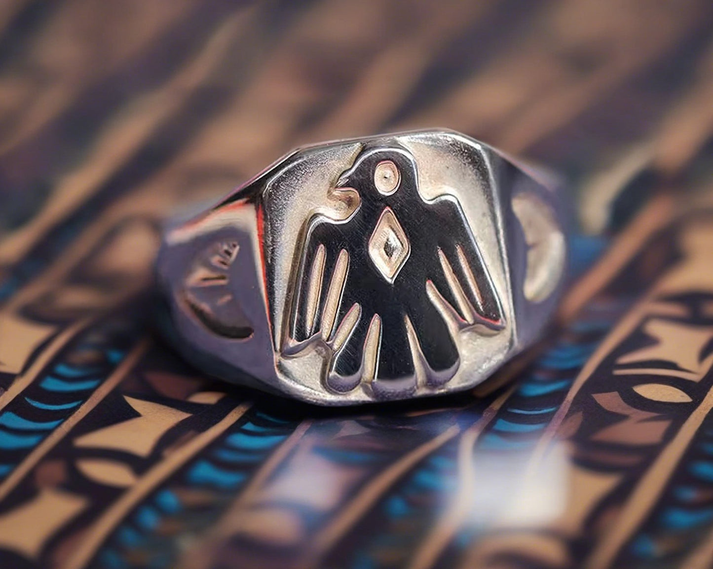 Silver Signet Ring, Thunderbird Eagle Stamp Ring