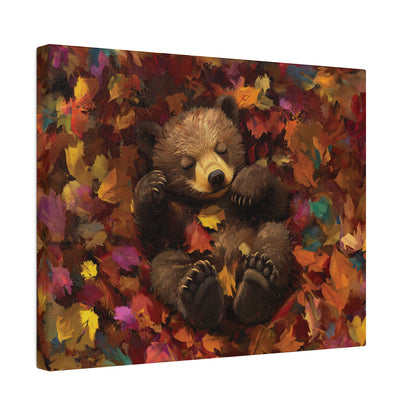 Sleeping Baby Bear in Autumn – 5:4 Ratio Canvas Wall Art