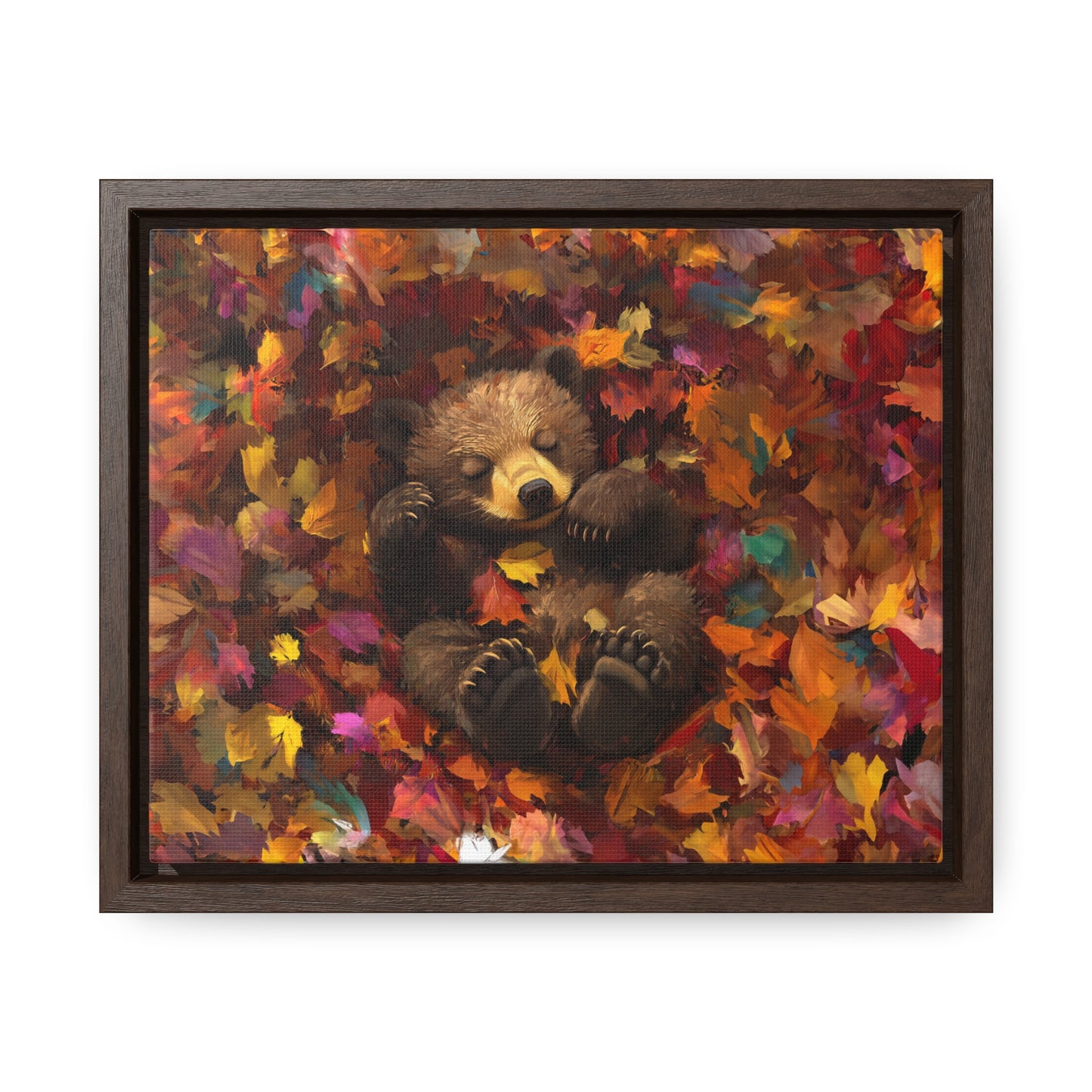 Sleeping Baby Bear in Autumn – 5:4 Ratio Canvas Wall Art