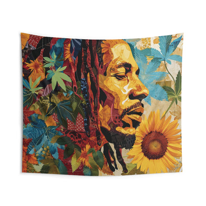 Bob Marley Portrait Sunflower Collage Tapestry