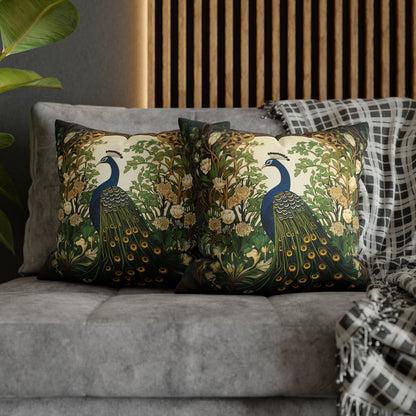 Peacock in Floral Garden Pillow