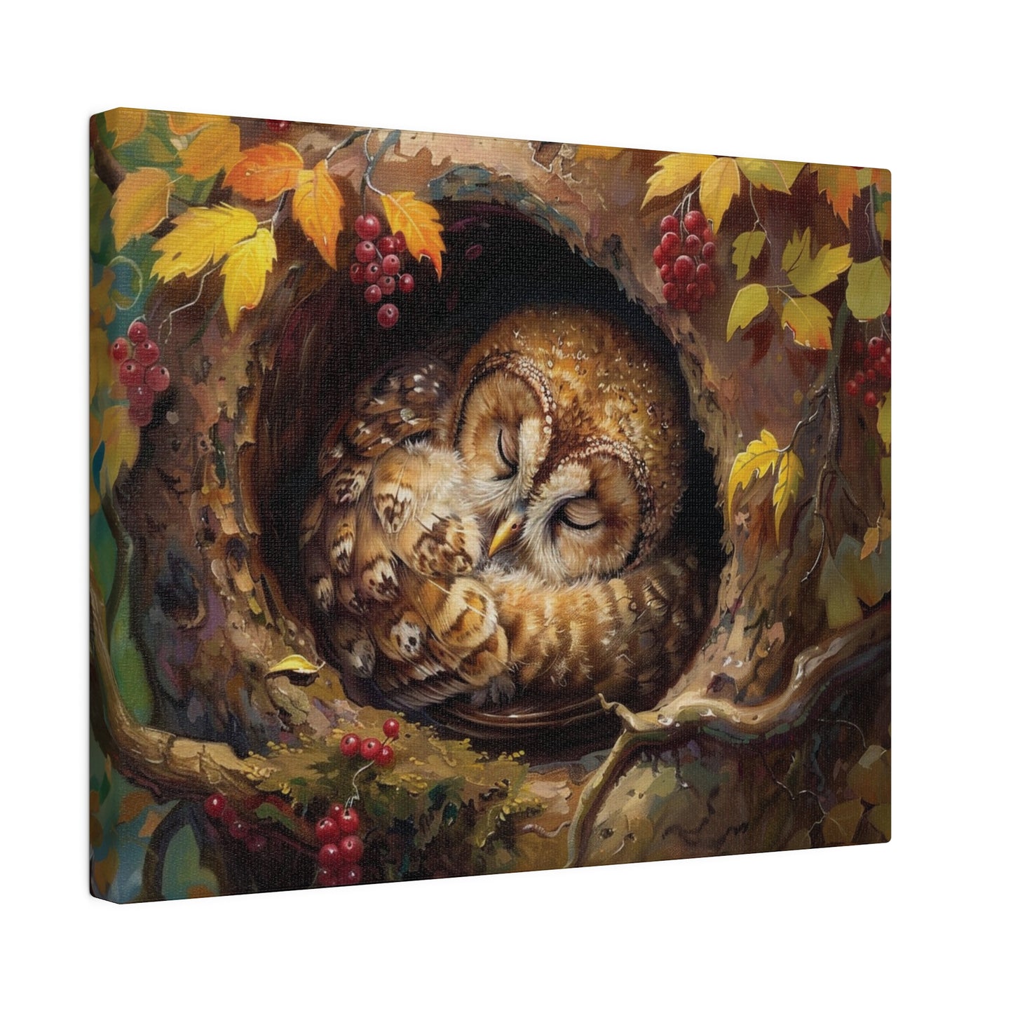 Sleeping Baby Tawny Owl in Autumn – 5:4 Ratio Canvas Wall Art