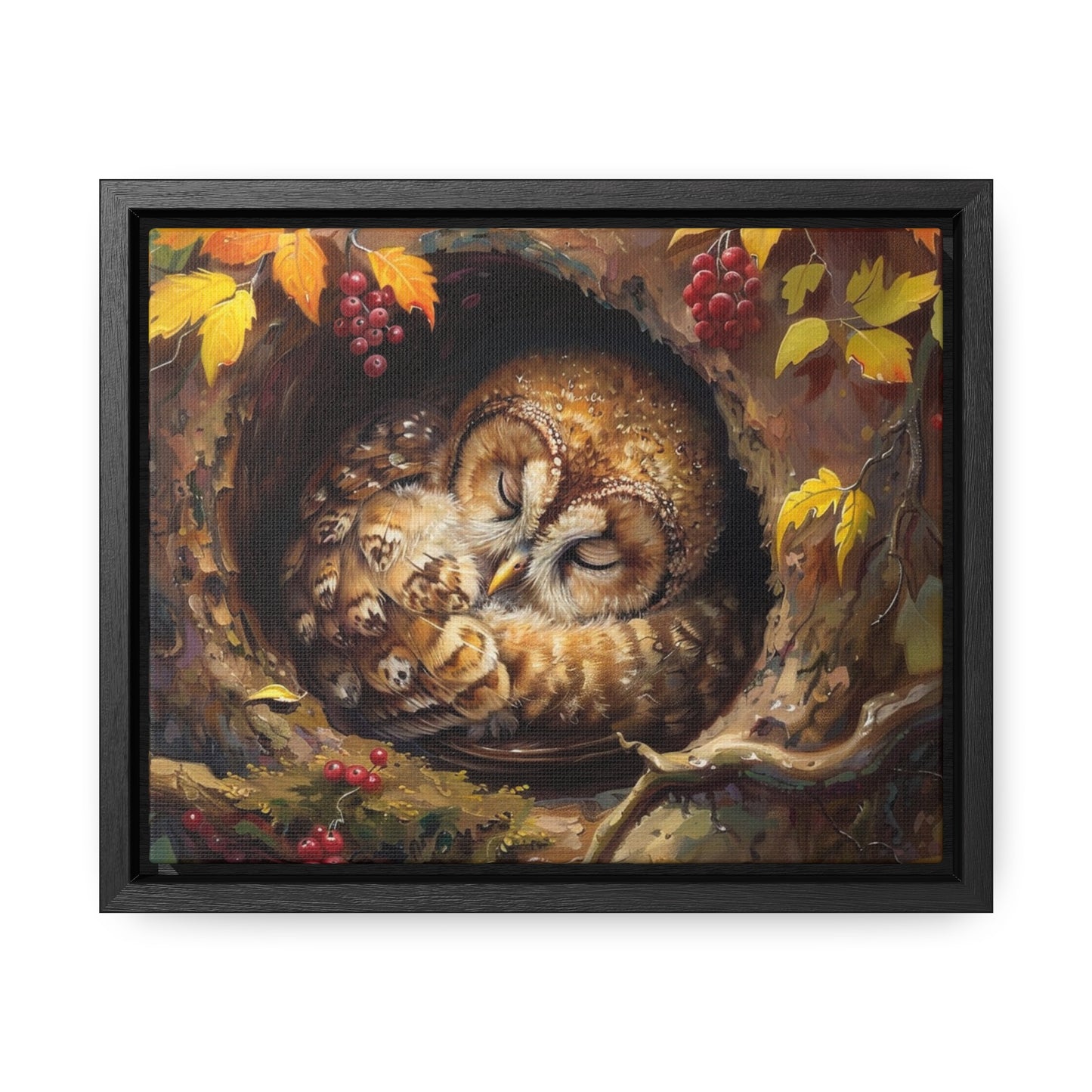 Sleeping Baby Tawny Owl in Autumn – 5:4 Ratio Canvas Wall Art