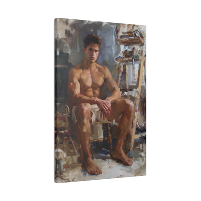 Male Model in Art Studio Impressionist Canvas Print