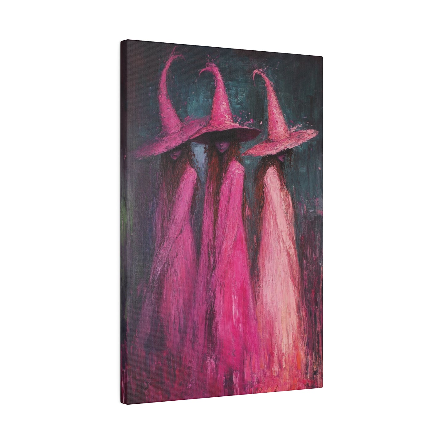 Impressionist Pink Witches Canvas Wall Art – Magical Halloween Decor