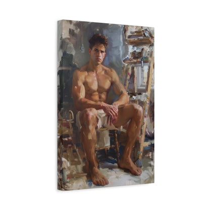 Male Model in Art Studio Impressionist Canvas Print