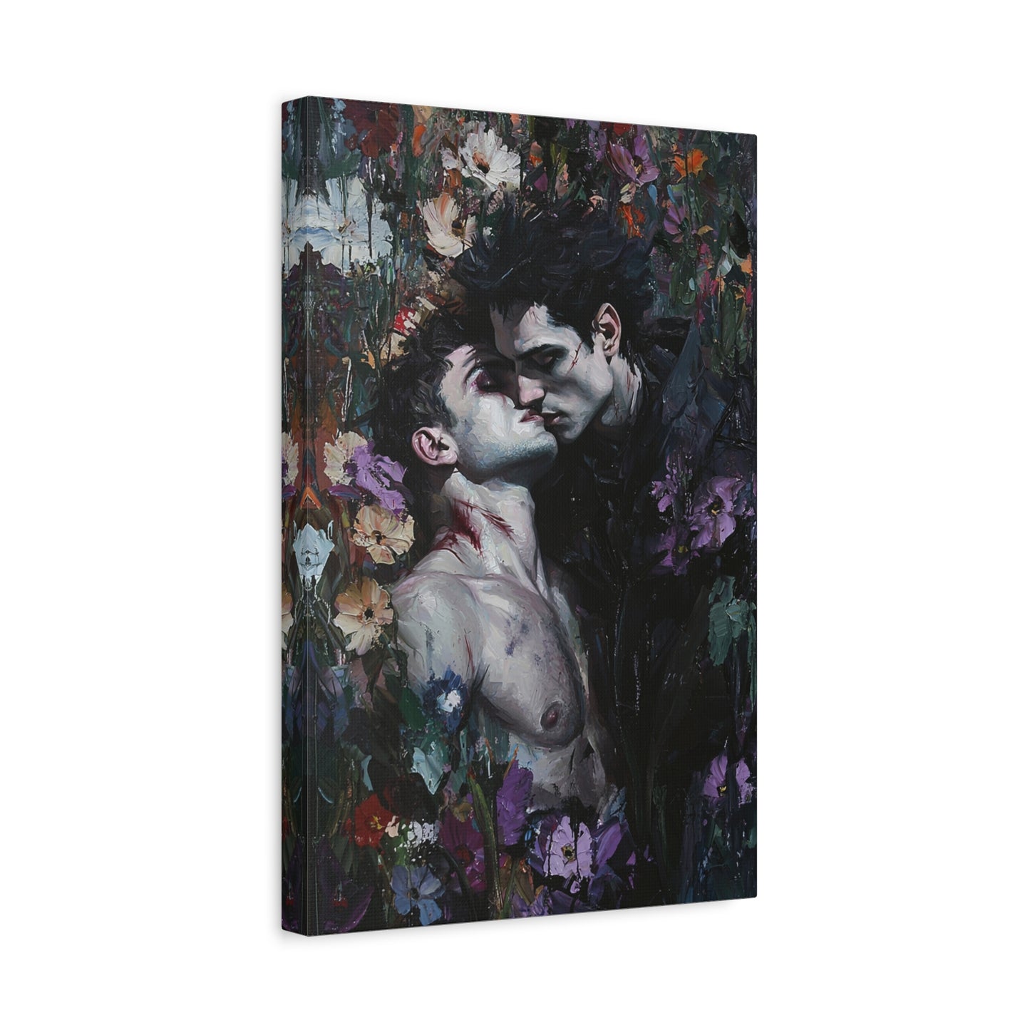 Gothic Gay Art Vampire Lovers Kissing Canvas Print Dark Romantic Decor