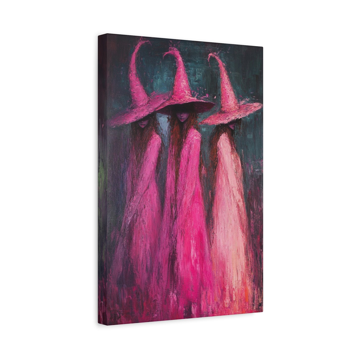 Impressionist Pink Witches Canvas Wall Art – Magical Halloween Decor