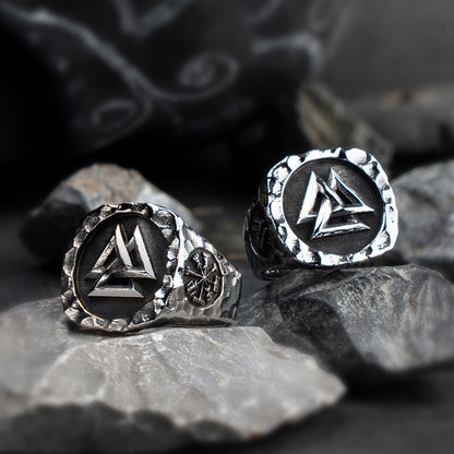 Viking Valknut Hammered Signet Ring Norse Mythology