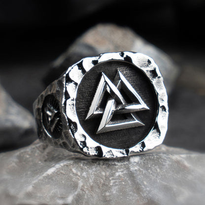 Viking Valknut Hammered Signet Ring Norse Mythology