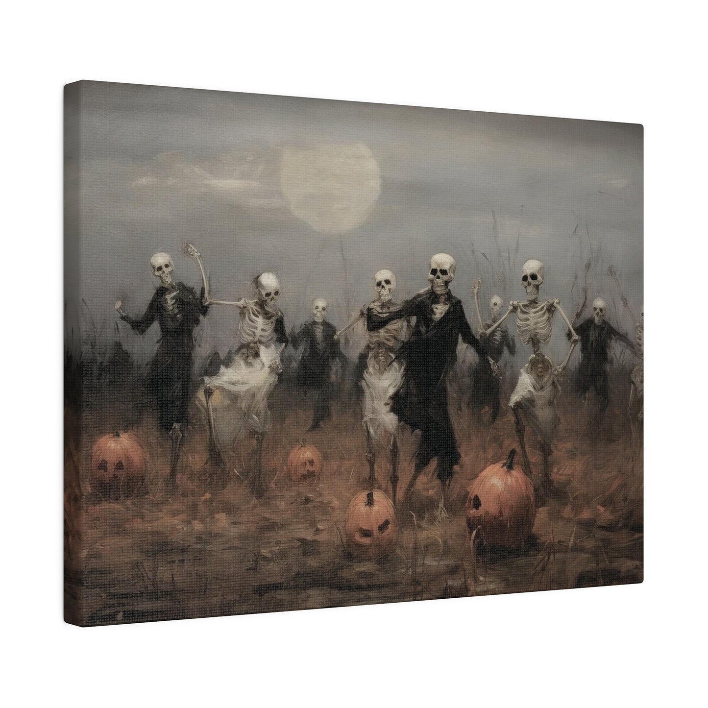 Skeleton Party in Pumpkin Patch – Canvas Wall Art