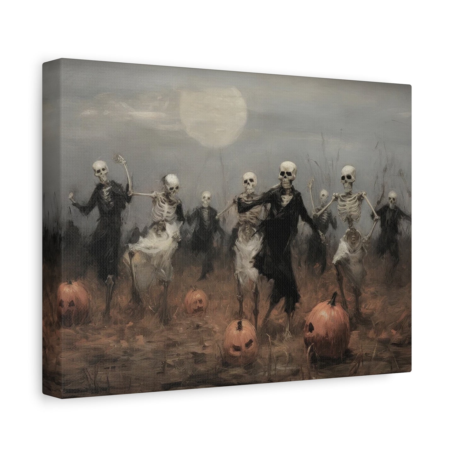 Skeleton Party in Pumpkin Patch – Canvas Wall Art