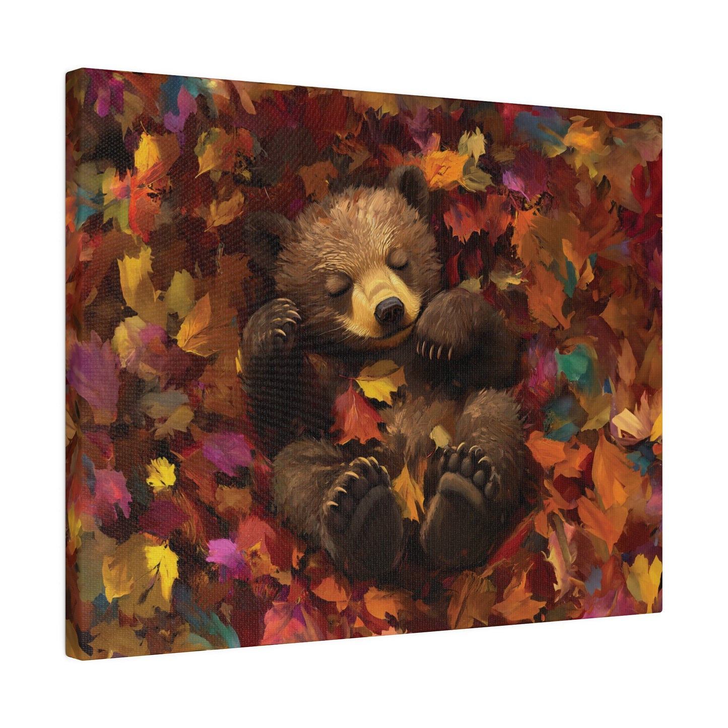 Sleeping Baby Bear in Autumn – 5:4 Ratio Canvas Wall Art