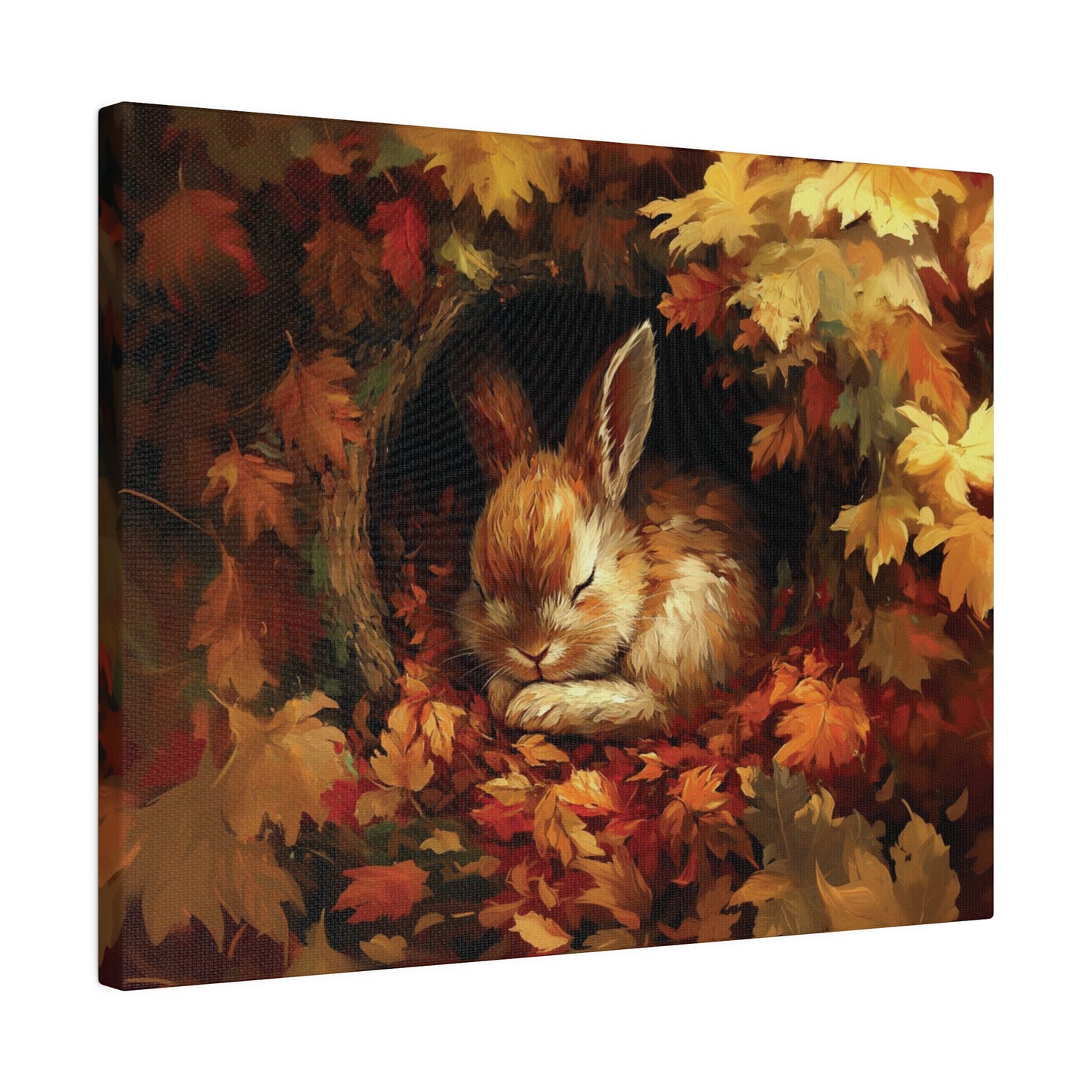 Sleeping Baby Bunny in Autumn – 5:4 Ratio Canvas Wall Art