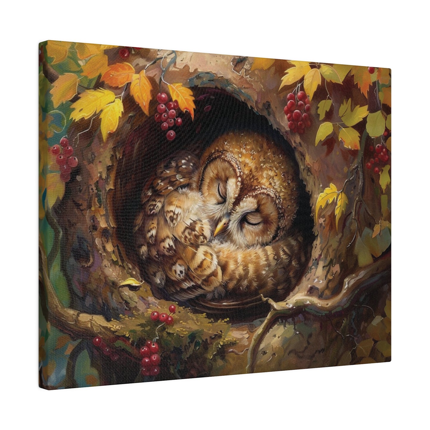 Sleeping Baby Tawny Owl in Autumn – 5:4 Ratio Canvas Wall Art