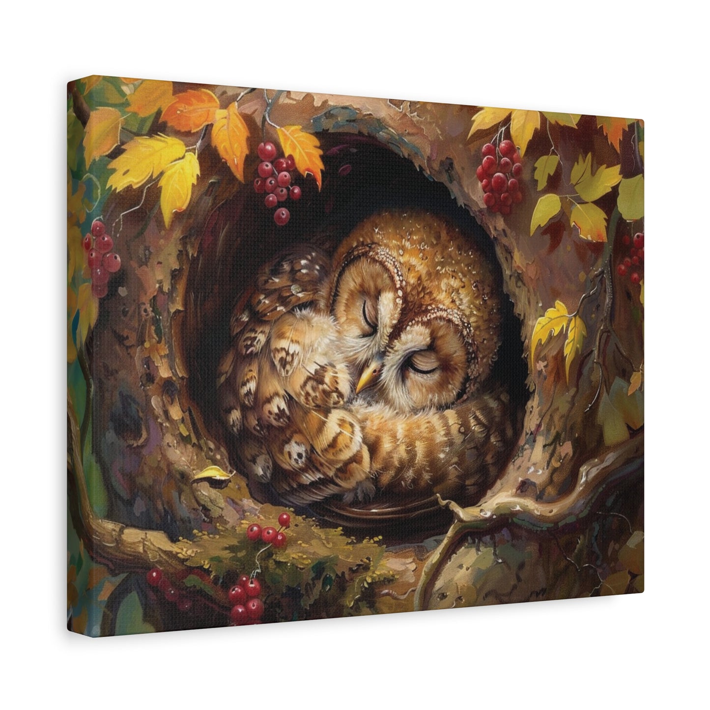 Sleeping Baby Tawny Owl in Autumn – 5:4 Ratio Canvas Wall Art