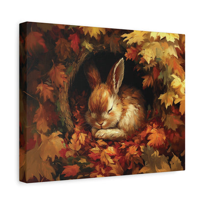 Sleeping Baby Bunny in Autumn – 5:4 Ratio Canvas Wall Art